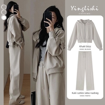 Két darabból álló casual szett geometri mintával, poliészter 80-90%, minimalist Japán-Koreai stílus, hosszú ujjú