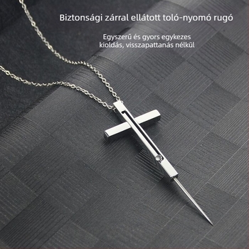 Kereszt nyaklánc önvédelmi eszközzel, teleszkópos fogpiszkálóval, SIM-kártya kioldó tűvel és gyümölcspálcával