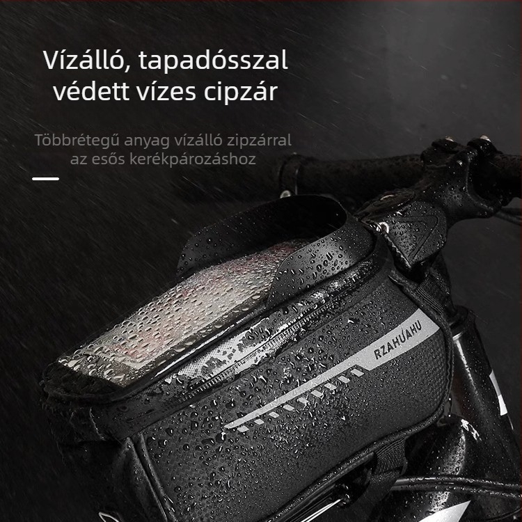 MTB első cső táska — vízálló EVA anyag, 15L kapacitás, kormánytároló, belső bélés nélkül