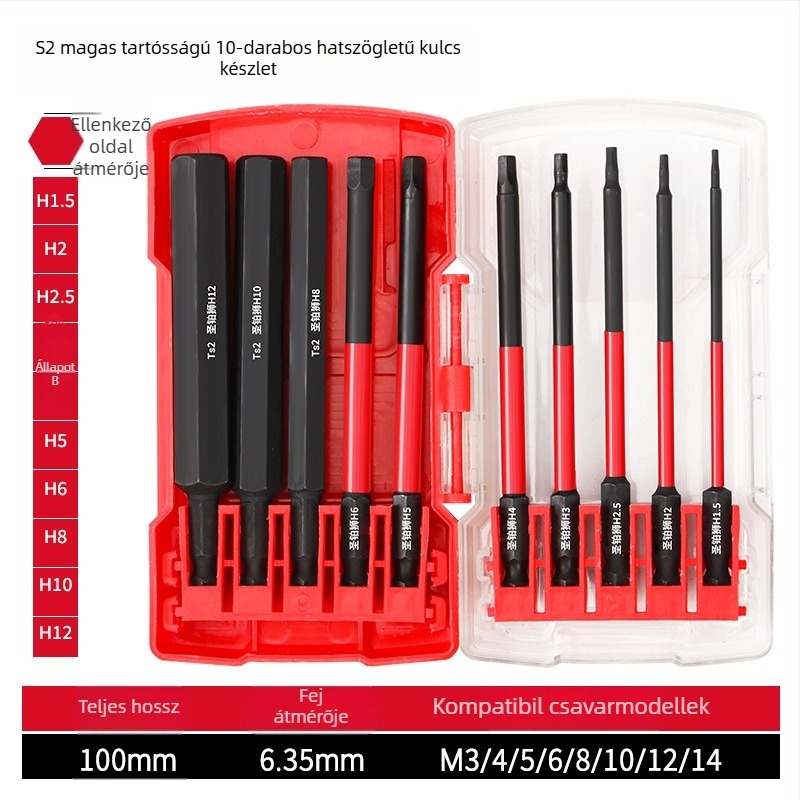 Hex socket fejű elektromos csavarhúzó készlet, mágneses, S2 ötvözet szerszámacél, Holy Platinum Lion