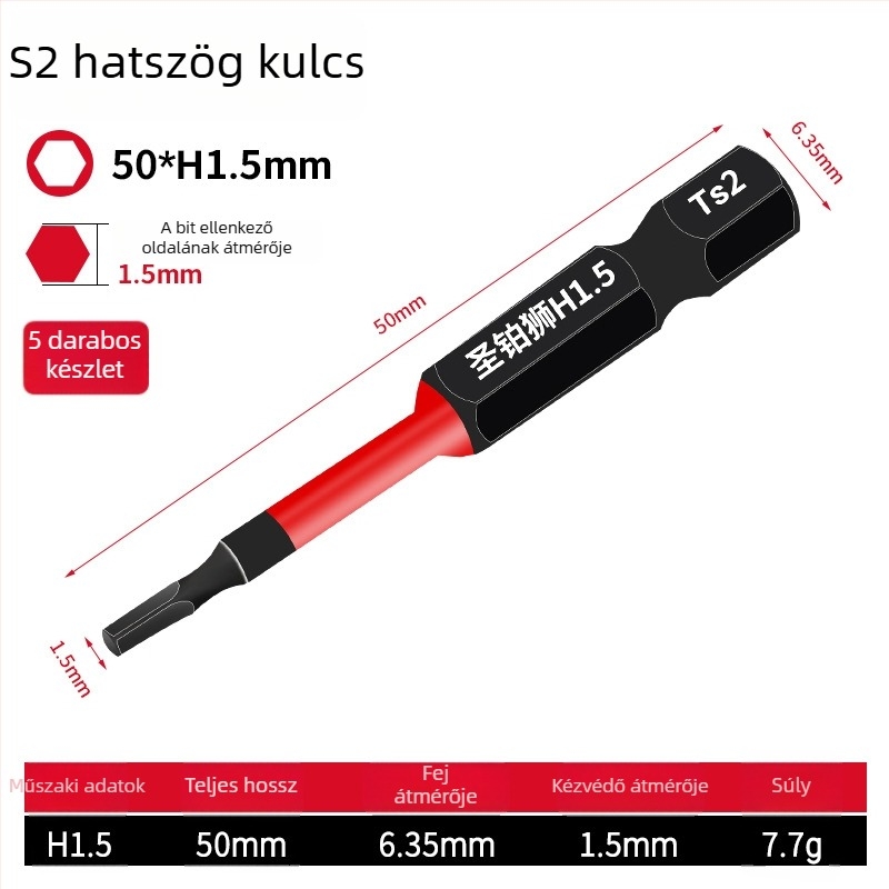 Hex socket fejű elektromos csavarhúzó készlet, mágneses, S2 ötvözet szerszámacél, Holy Platinum Lion