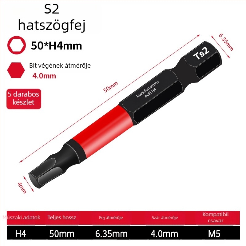 Hex socket fejű elektromos csavarhúzó készlet, mágneses, S2 ötvözet szerszámacél, Holy Platinum Lion