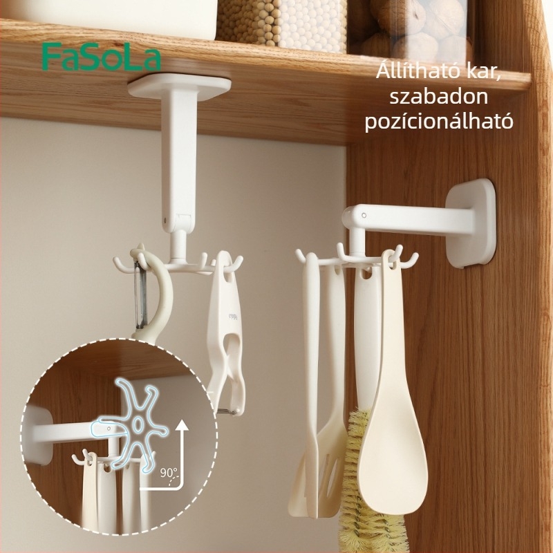 FaSoLa Konyhai Forgó Falra Szerelhető Hatszárnyú Polc Spatulák és Kanálak Tárolására, Fúrásmentes, ABS Anyag, Modern Minimalista Stílus