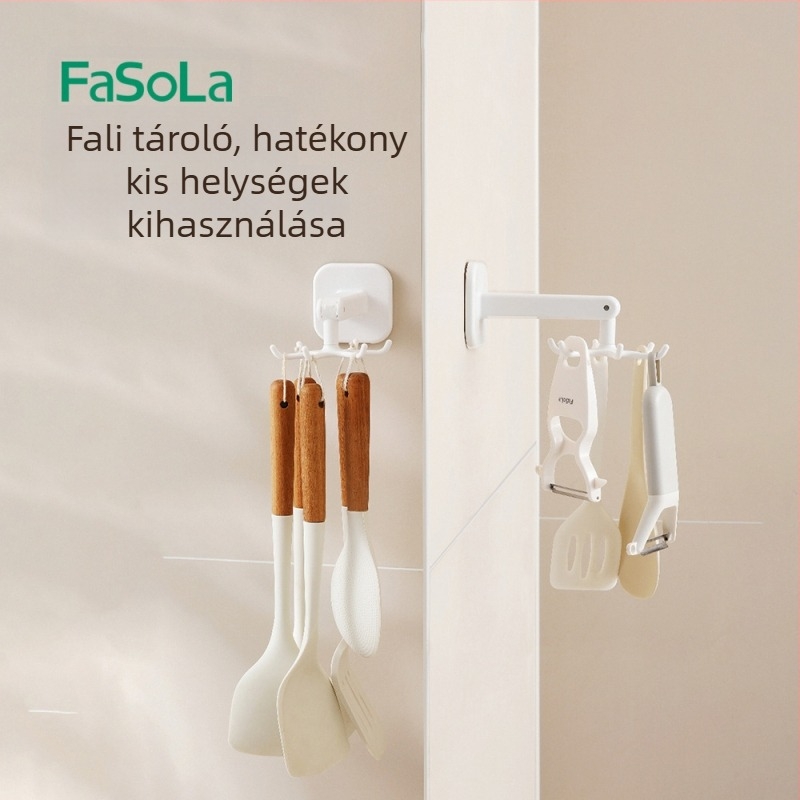 FaSoLa Konyhai Forgó Falra Szerelhető Hatszárnyú Polc Spatulák és Kanálak Tárolására, Fúrásmentes, ABS Anyag, Modern Minimalista Stílus