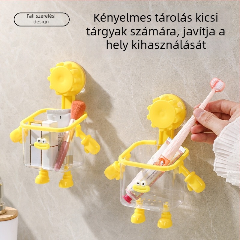 Fürdőszobai falra szerelhető szívókorongos tároló, fúrás nélkül, 1 szint, műanyag, polírozott felület, teherbírás legfeljebb 1 kg