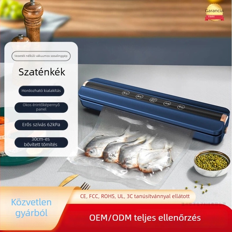 Vezeték nélküli vákuumzáró gép vágóval, automata, csomagolási kapacitás 500 ml, 90W, 7,4V lítium akkumulátor, modell SDW-01