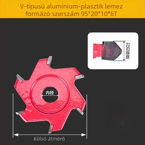 Faipari eszköz formázó kés alumínium-plasztik lemezhez, V- és U-alakú hornyokkal, vágóél és maró