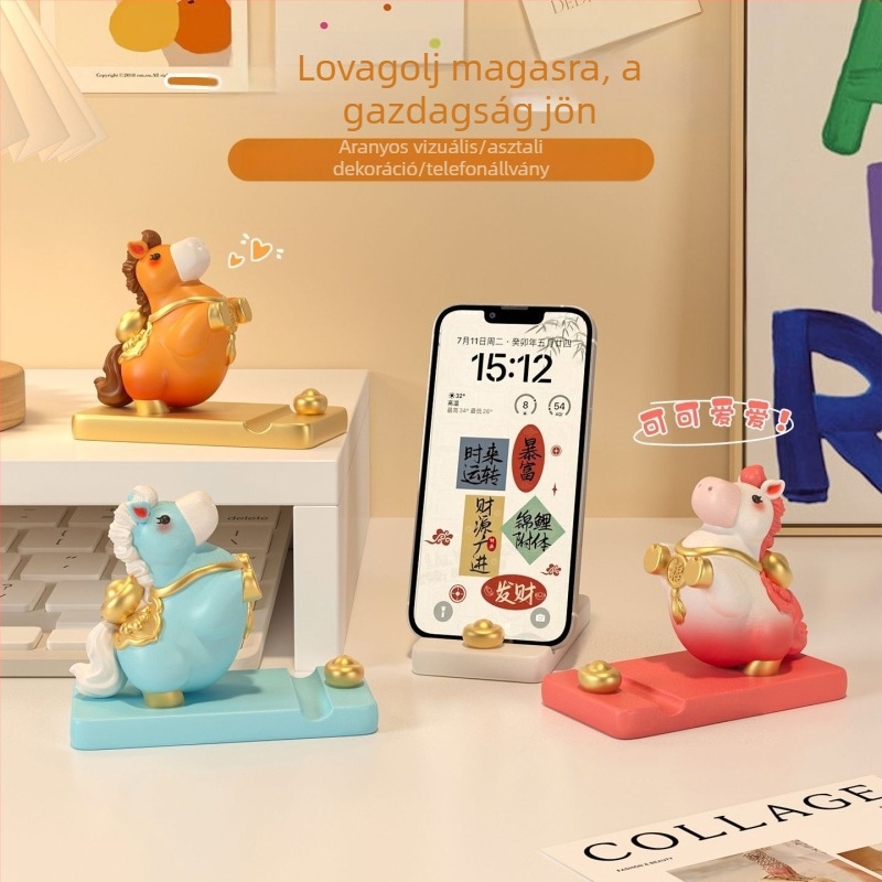 2026 ló éve – talizmán és telefontartó, irodai asztaldekoráció