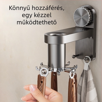 Konyhai falra szerelhető tároló forgó akasztókkal, műanyag, egyszerű és modern dizájn
