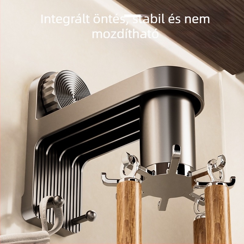 Konyhai falra szerelhető tároló forgó akasztókkal, műanyag, egyszerű és modern dizájn