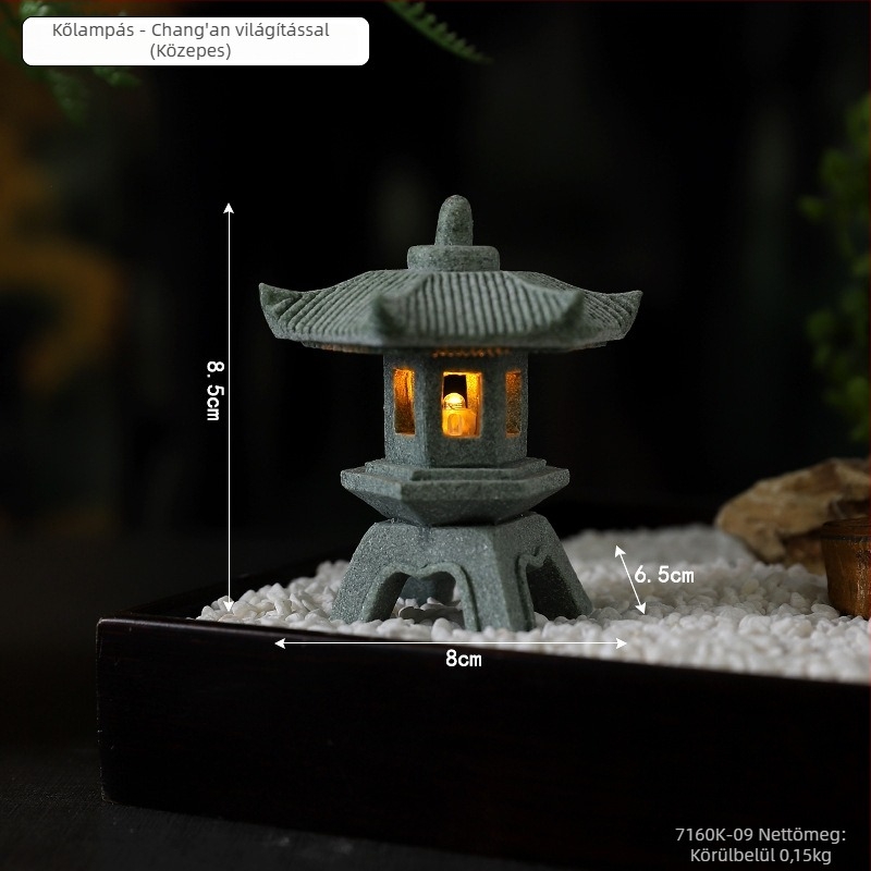 Klasszikus homokkő lámpás dísz gravírozott részletekkel az íróasztalhoz és mini tájjal