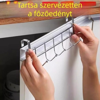 Rozsdamentes acélból készült ötágú kampó konyhai felakasztó a szekrény ajtajára - fúrás nélküli, Hangge, modern letisztult stílus