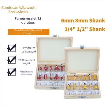 12 darabos faipari maró készlet, frezhezéshez és gravírozáshoz, kompatibilis a marógéppel, fa/MDF/laminált anyagokhoz