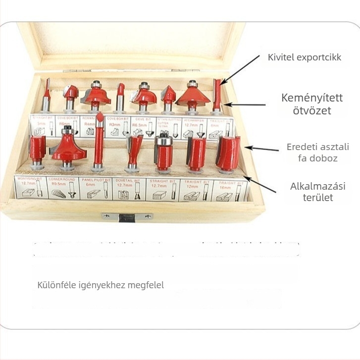 12 darabos faipari maró készlet, frezhezéshez és gravírozáshoz, kompatibilis a marógéppel, fa/MDF/laminált anyagokhoz