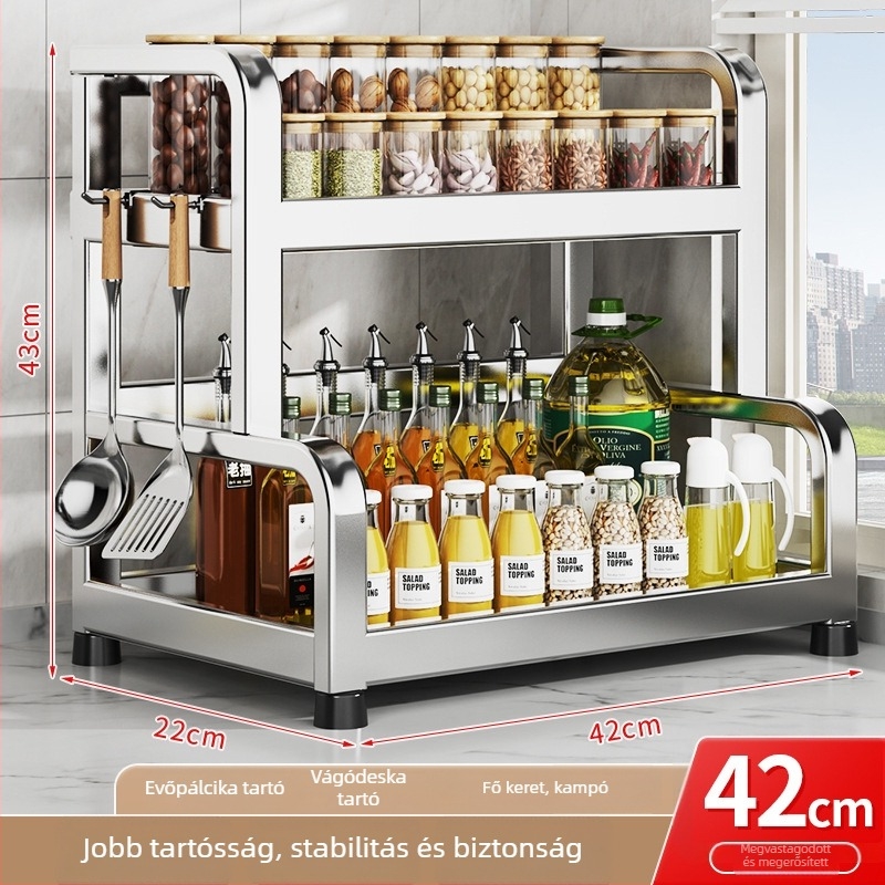 304 rozsdamentes acél konyhai fűszertartó állvány – többfunkciós, téglalap alakú dizájn, fűszerek tárolására