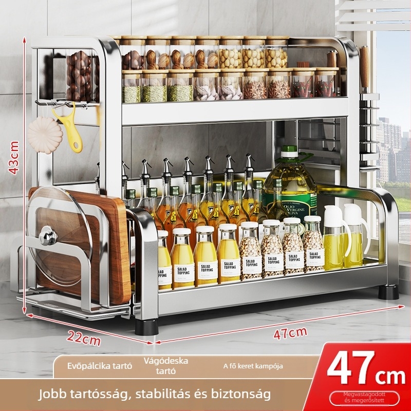 304 rozsdamentes acél konyhai fűszertartó állvány – többfunkciós, téglalap alakú dizájn, fűszerek tárolására