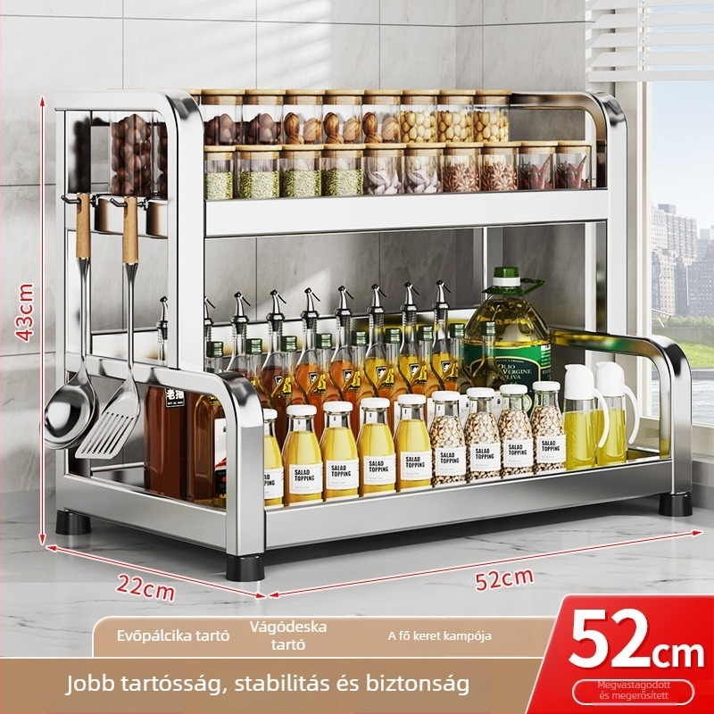 304 rozsdamentes acél konyhai fűszertartó állvány – többfunkciós, téglalap alakú dizájn, fűszerek tárolására