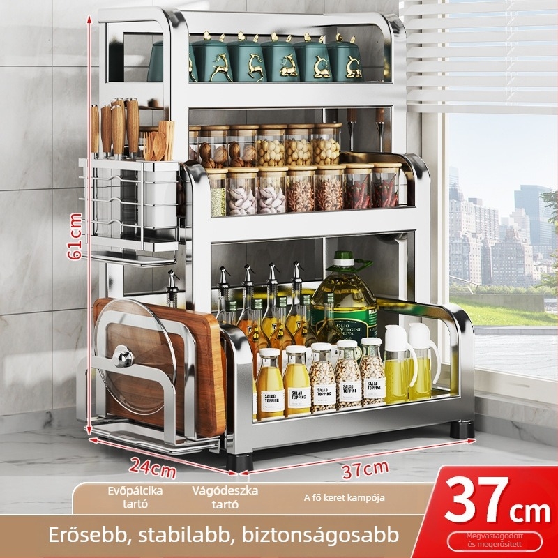 304 rozsdamentes acél konyhai fűszertartó állvány – többfunkciós, téglalap alakú dizájn, fűszerek tárolására