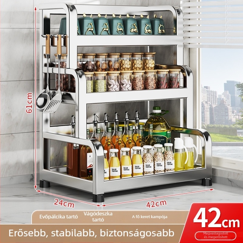 304 rozsdamentes acél konyhai fűszertartó állvány – többfunkciós, téglalap alakú dizájn, fűszerek tárolására