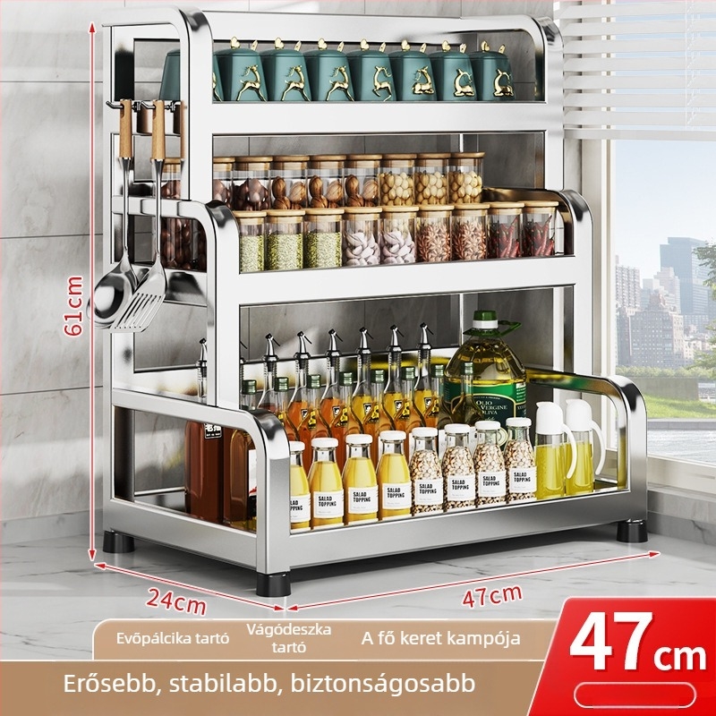 304 rozsdamentes acél konyhai fűszertartó állvány – többfunkciós, téglalap alakú dizájn, fűszerek tárolására