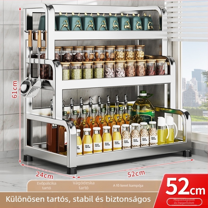 304 rozsdamentes acél konyhai fűszertartó állvány – többfunkciós, téglalap alakú dizájn, fűszerek tárolására