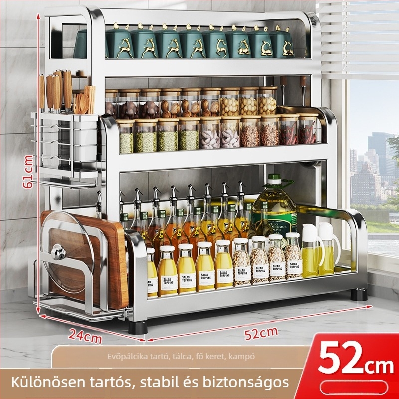 304 rozsdamentes acél konyhai fűszertartó állvány – többfunkciós, téglalap alakú dizájn, fűszerek tárolására