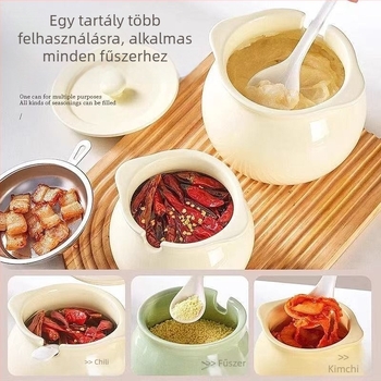 Kerámia olajtartó fedővel és fogantyúval – chili olaj ízesítő edény, kínai egyszerű stílus