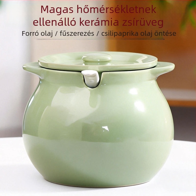 Kerámia olajtartó fedővel és fogantyúval – chili olaj ízesítő edény, kínai egyszerű stílus