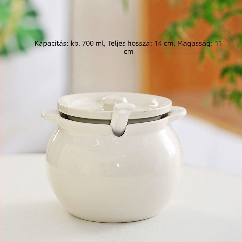 Kerámia olajtartó fedővel és fogantyúval – chili olaj ízesítő edény, kínai egyszerű stílus