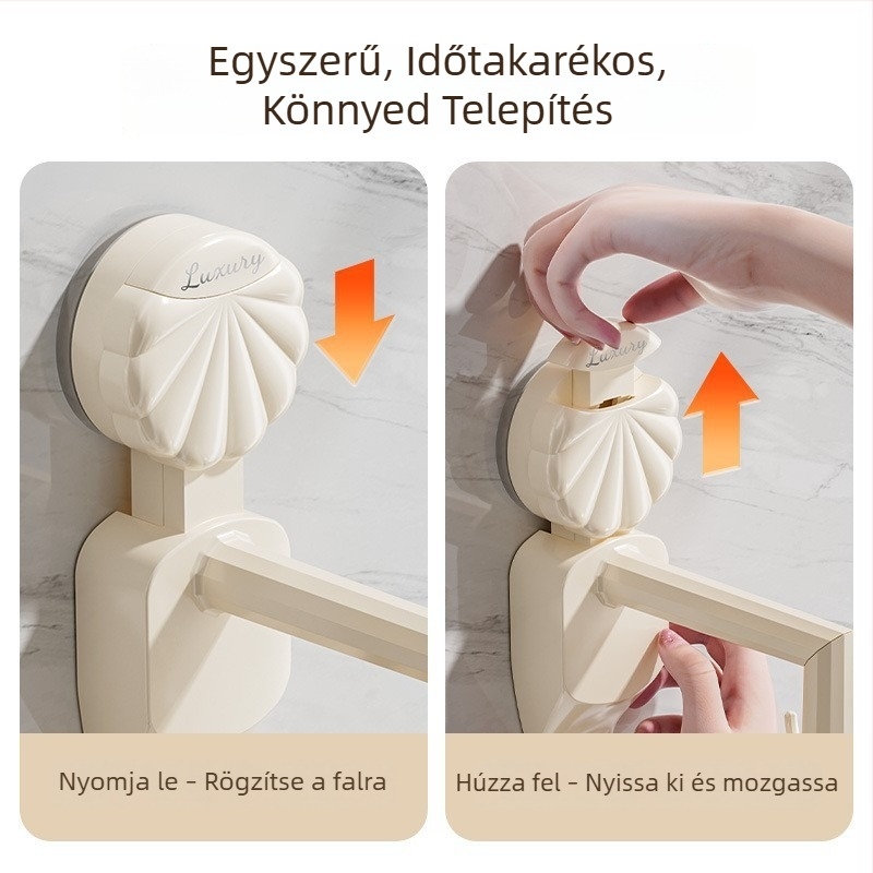 Fali tartó vákuumos rögzítéssel, forgó akasztókkal, konyhai eszközök tárolására