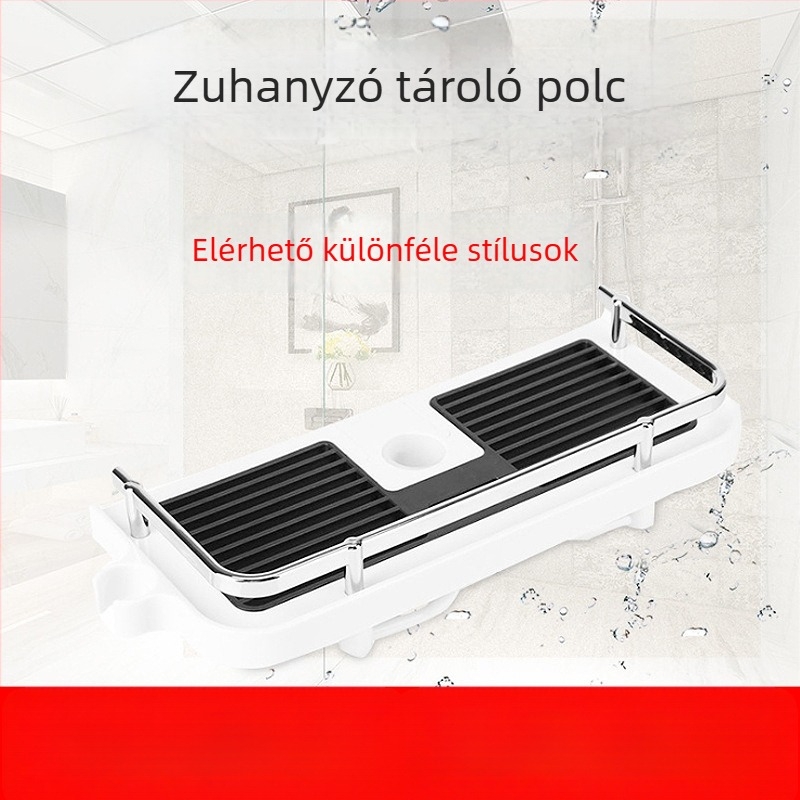 Zuhanyfalra szerelhető polc, műanyagból, polírozott felület, 1 réteg, modell 999, modern minimalista stílus
