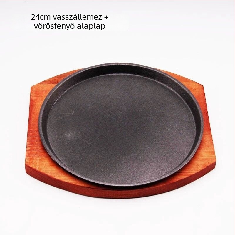 Öntöttvas Teppanyaki steak tálca, kör alakú, tapadásmentes, könnyen tisztítható, rozsdamentes
