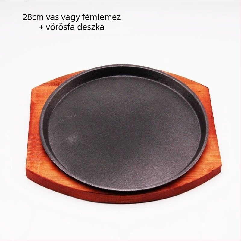 Öntöttvas Teppanyaki steak tálca, kör alakú, tapadásmentes, könnyen tisztítható, rozsdamentes