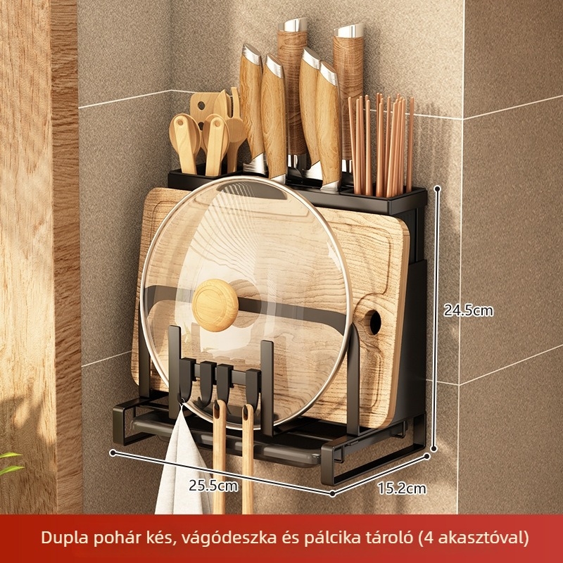 Hongshun Konyhai falra szerelhető kés- és vágódeszka tartó, szénacél, többfunkciós, modern minimalista