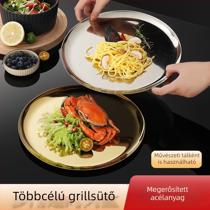 Barbecue tányér, rozsdamentes acél, kerek, modern és letisztult dizájn