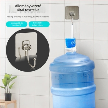 Rozsdamentes acél vállfa, fúrás nélküli, erős ragasztóval falra szerelhető, egyhorgos, modern stílus, teherbírás 3–5 kg, konyha és fürdőszoba