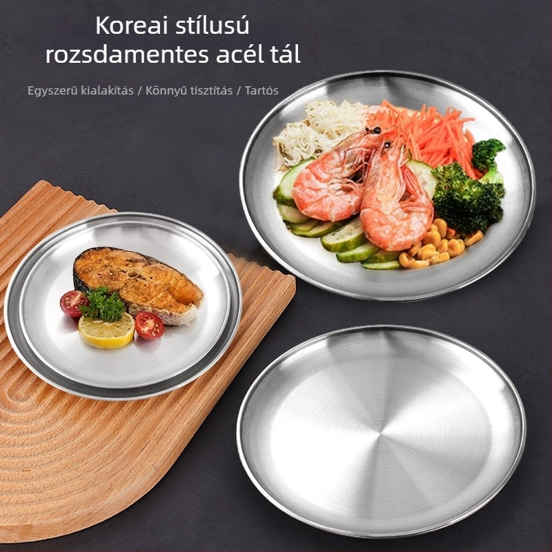 Rozsdamentes acélból készült kerek grill tál – Yabei, egyszínű kialakítás, modern minimalist stílus