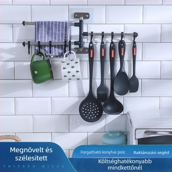Faliújszerű konyhai eszköztároló forgó kampókkal, rozsdamentes acél, Star Chef, modern minimalista stílus, 2021-ben bemutatva