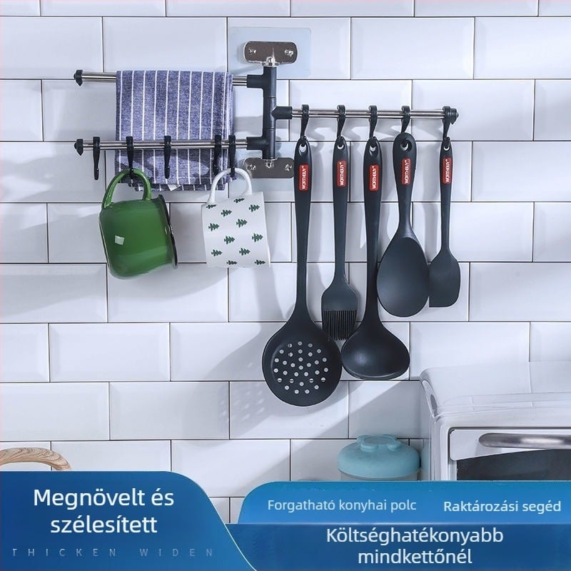 Faliújszerű konyhai eszköztároló forgó kampókkal, rozsdamentes acél, Star Chef, modern minimalista stílus, 2021-ben bemutatva