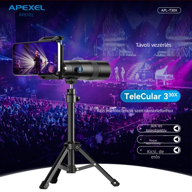 Apexel telefonhoz való 30x teleobjektív, HD optikai zoom, kültéri koncertekhez és hosszú távú megfigyeléshez monokulár teleszkóp