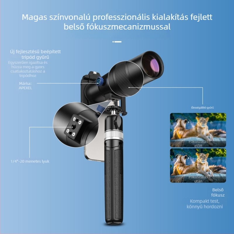 Apexel telefonhoz való 30x teleobjektív, HD optikai zoom, kültéri koncertekhez és hosszú távú megfigyeléshez monokulár teleszkóp