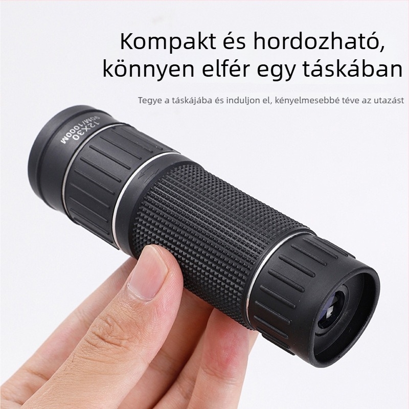12x30 monokuláris teleszkóp, kettős beállítású, retikulum-kompatibilis, nagyítás, széles és ultra‑széles látómező