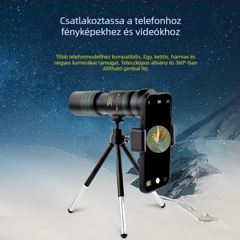 10-300×40 változtatható nagyítású monokuláris távcső madármegfigyeléshez, nagy felbontású, professzionális szintű, telefonos fotózás