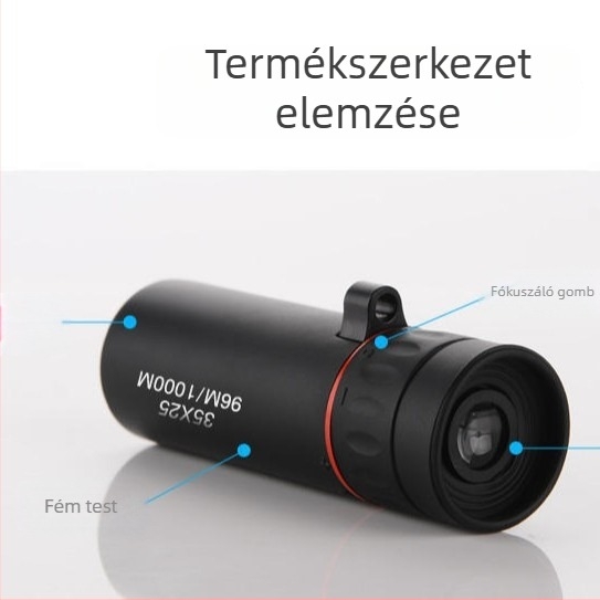 Monokuláris távcső 2000x25 – hordozható, kiváló felbontású optika, 8x nagyítás, kültéri használat alacsony fényviszonyok között