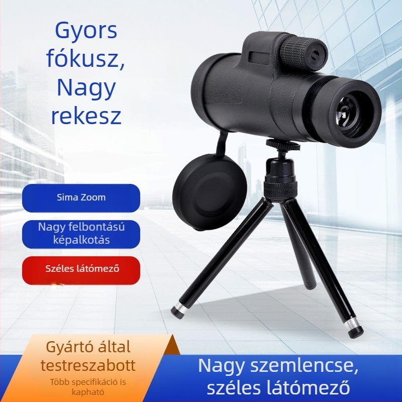 10x42 monokuláris távcső nagy okulárral, éles éjszakai látás telefonos fényképezéshez