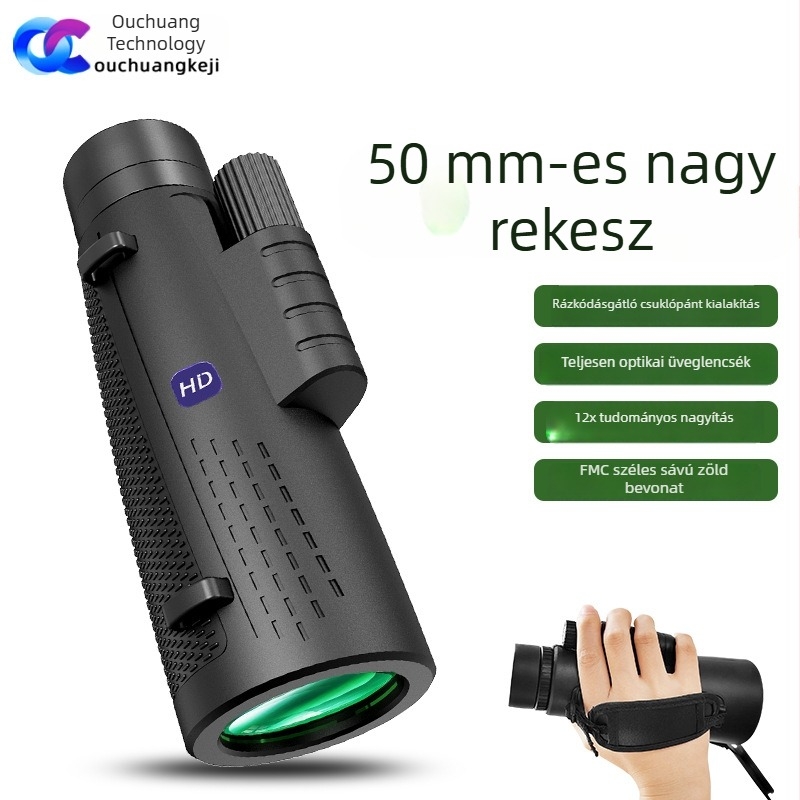 12×50 monocular távcső, HD minőség, 10 000 m hatótáv, professzionális, hordozható éjszakai látás a Hold megfigyeléséhez