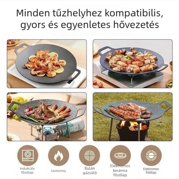 Maifan-kő tapadásmentes kör grill serpenyő vasból, multifunkcionális, hordozható, könnyen tisztítható