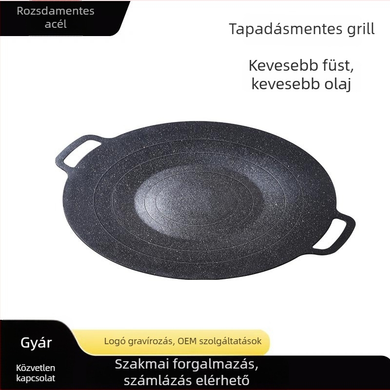 Maifan-kő tapadásmentes kör grill serpenyő vasból, multifunkcionális, hordozható, könnyen tisztítható