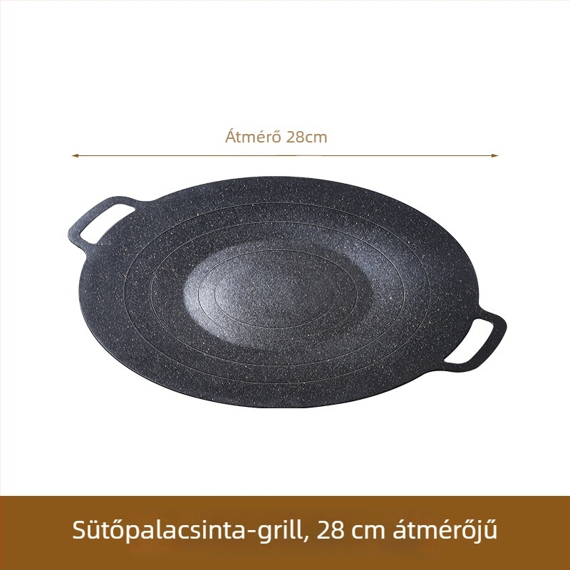 Maifan-kő tapadásmentes kör grill serpenyő vasból, multifunkcionális, hordozható, könnyen tisztítható