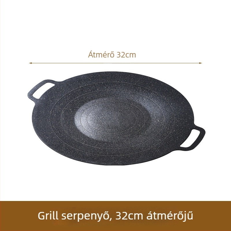 Maifan-kő tapadásmentes kör grill serpenyő vasból, multifunkcionális, hordozható, könnyen tisztítható